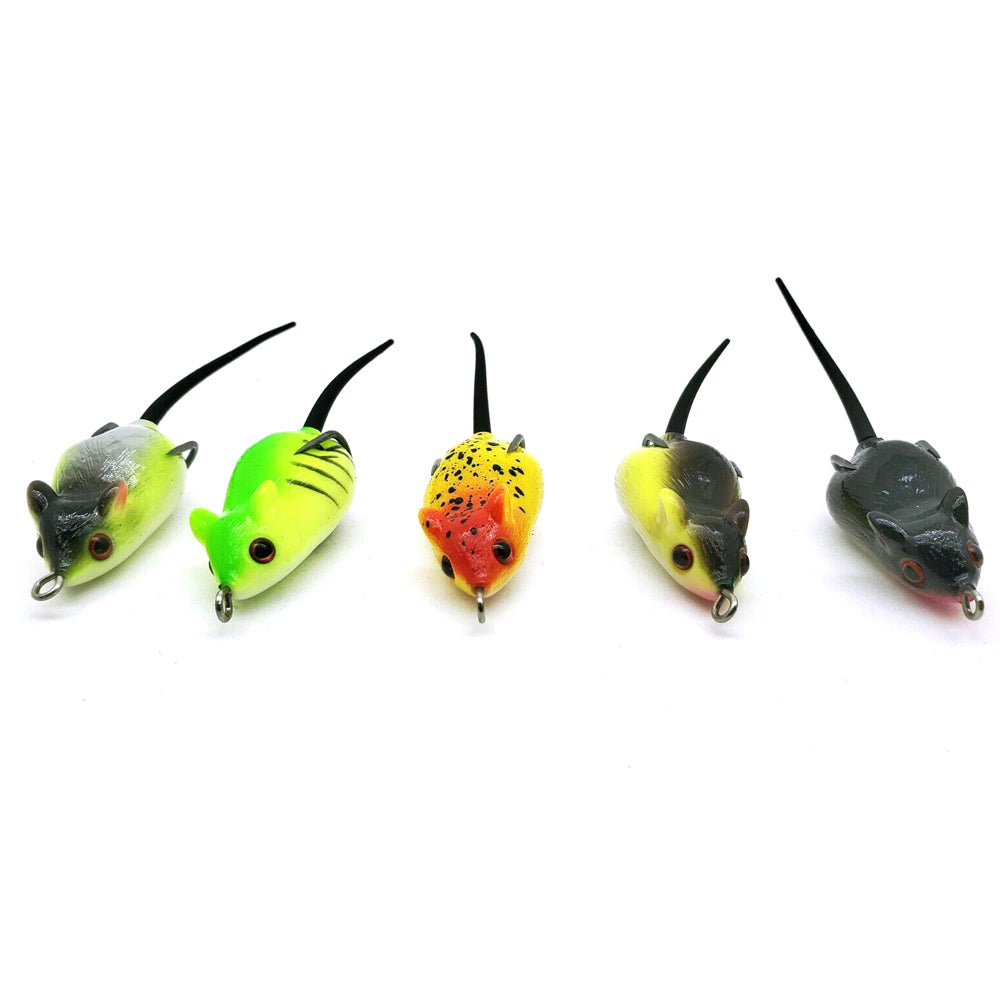 bass rubber lures 5 Rat Soft Rubber Mouse Fishing Lures Baits Top Water Tackle Hooks Bass Bait