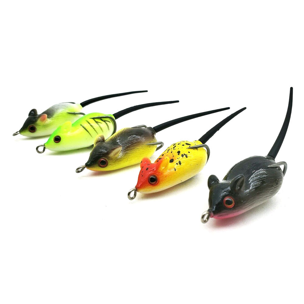 5 Rat Soft Rubber Mouse Fishing Lures Baits Top Water Tackle Hooks Bass Bait