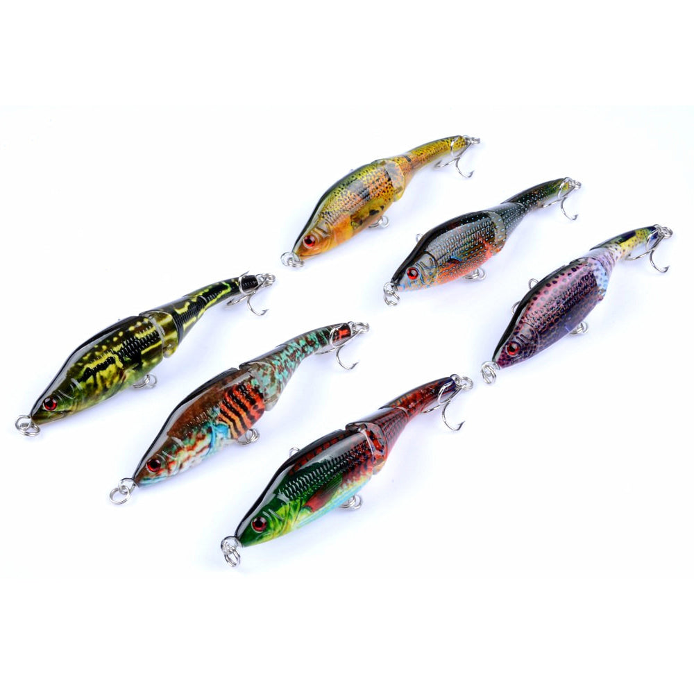 6 Minnow Fishing Lures Set 3 segments Jointed Colorful Paint Long
