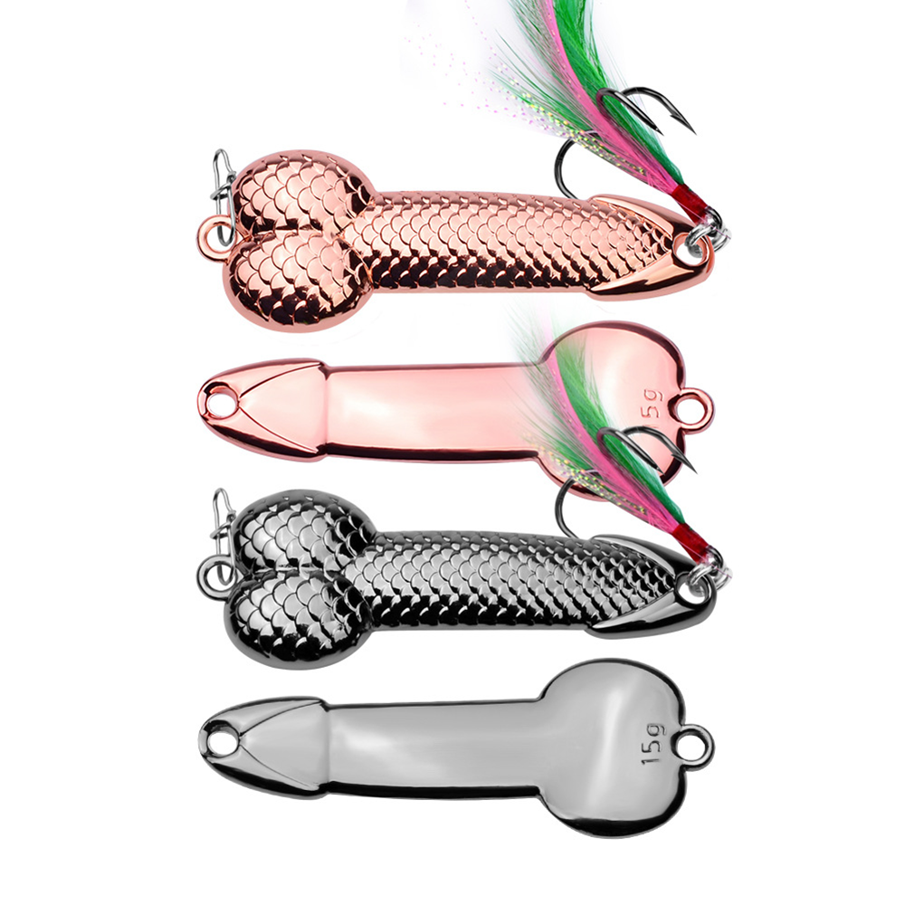 3 Penis Shape Dick Spinner Spoon Lure Black or Rose Gold Color Bass Trout Freshwater Fishing