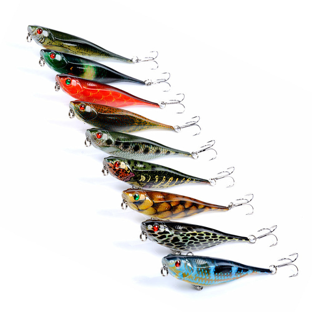 9 Full Collection Set Topwater Minnow Fishing Lures Colorful Paint Long Casting
