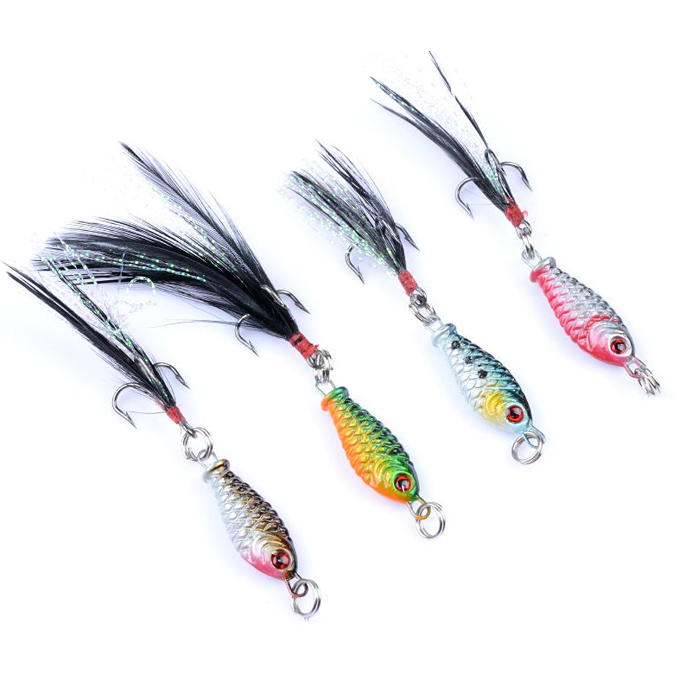 feather lures for fish 4pcs Lead Minnow Small Fish Lures With Feather Hook