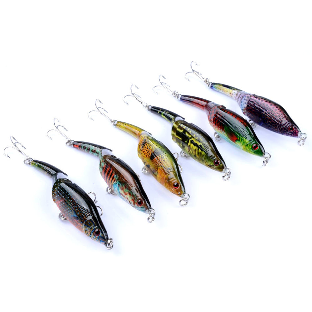 6 Minnow Fishing Lures Set 3 segments Jointed Colorful Paint Long