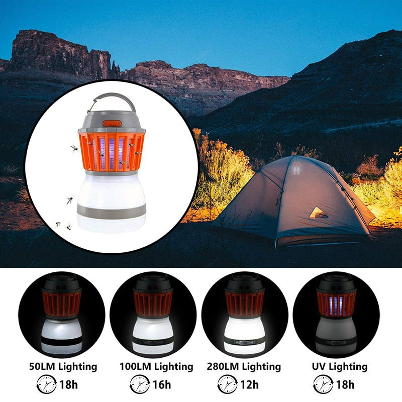 SUPOLOGY Camping Lantern with Bug Zapper,IP67 Waterproof 4 Lighting Modes Dimmable USB Rechargeable for